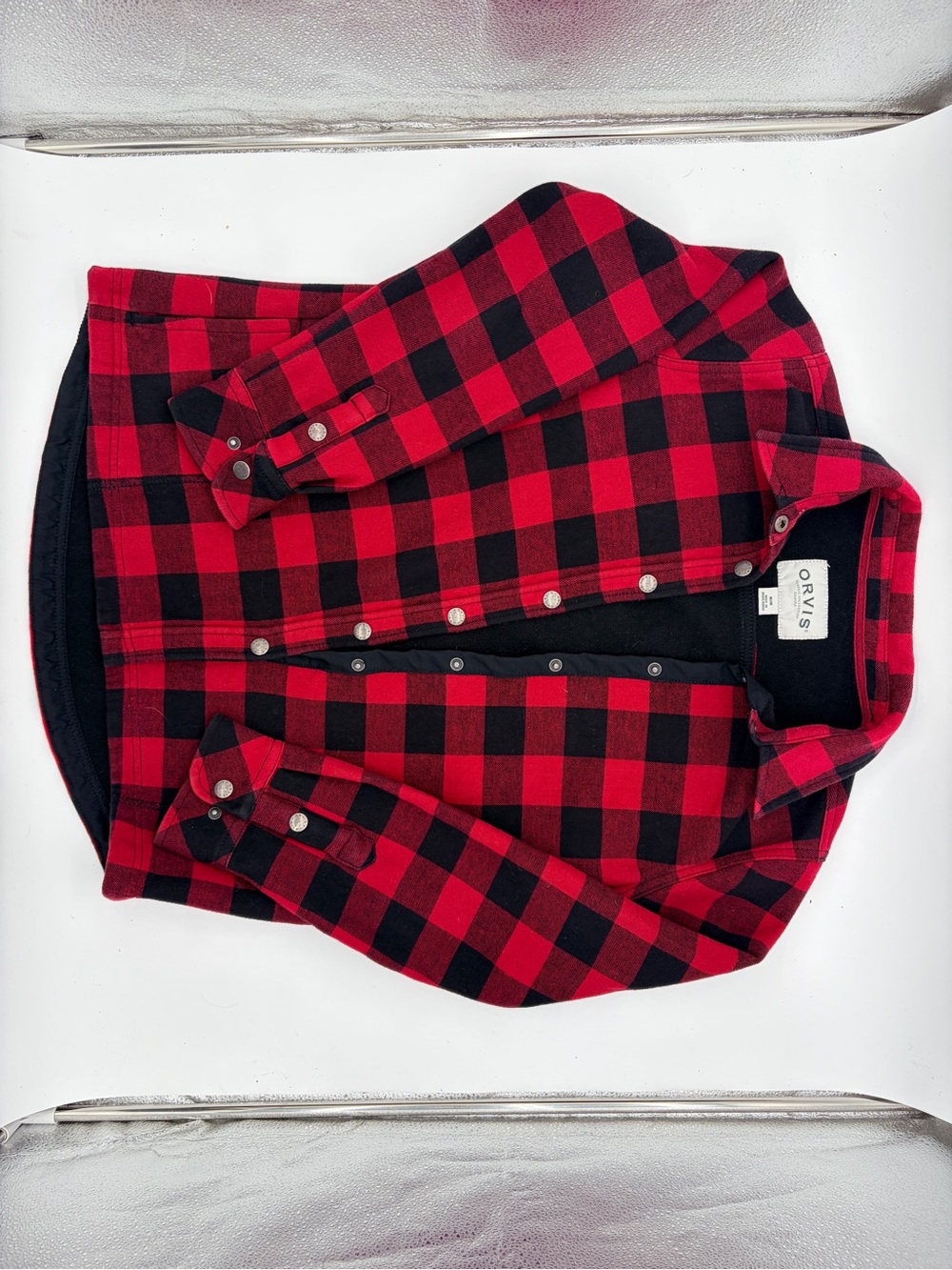 Orvis Red and Black Buffalo Plaid Flannel Jacket with Fleece Lining